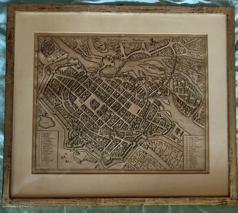 Miedzioryt 1652 r Mapa Breslau,Wrocław, Oryginał
