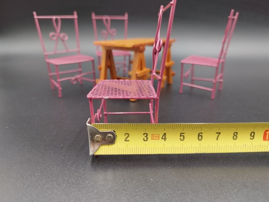 Mini mebelki zestaw ogrodowy cztery  krzesła i stoł skala 1:12 mebelk