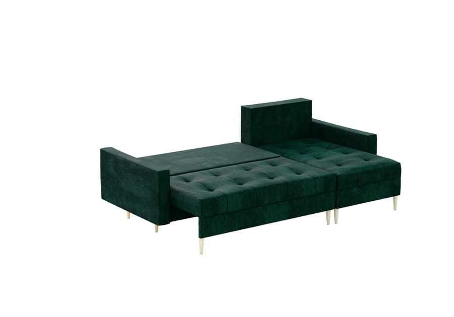 Narożnik skandynawski butelkowa zieleń z funkcją spania 220x140