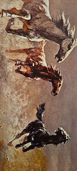 Obraz malowany konie na płycie.