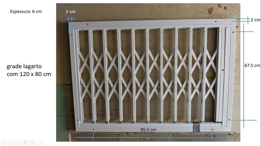 Grade lagarto extensível 120 x 80 x 6 cm muito robusta com fechadura