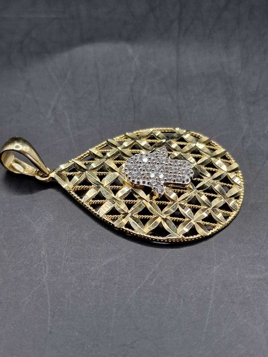 Nowa złota zawieszka, próba 585, Hamsa, ręka Fatimy