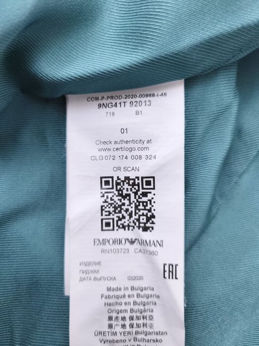 Marynarka Emporio Armani oryginalna rozmiar 46 turkusowa z wiskozy.