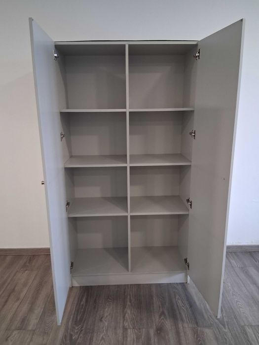 ID100-Vendo Armário 2 portas madeira cinza 3 prateleirasC96xL42XA158cm