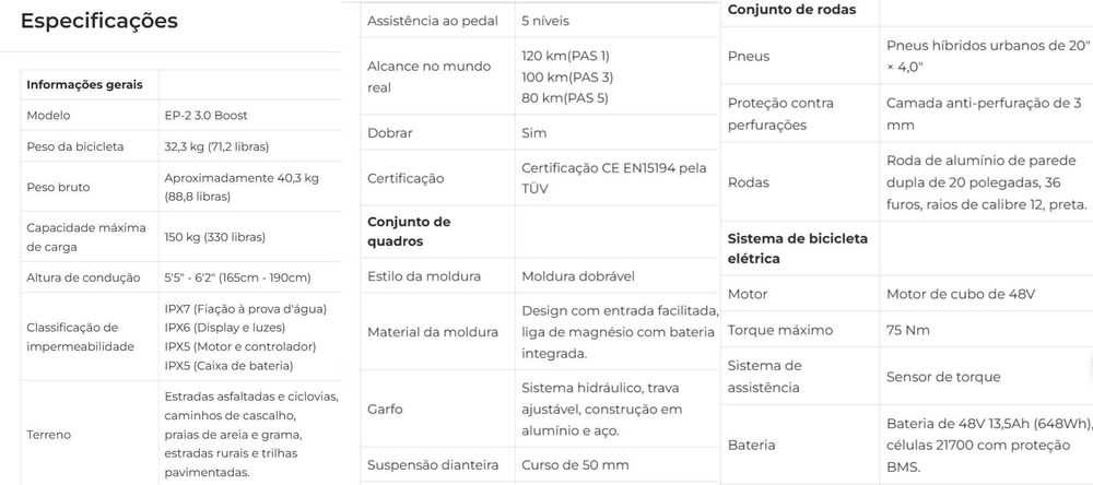 E-Bike Nova,EP-2 3.0 Boost, mais acessórios