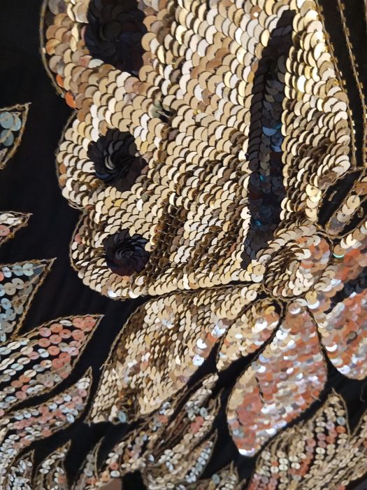 Top borboleta lantejoulas preto e dourado, tamanho único