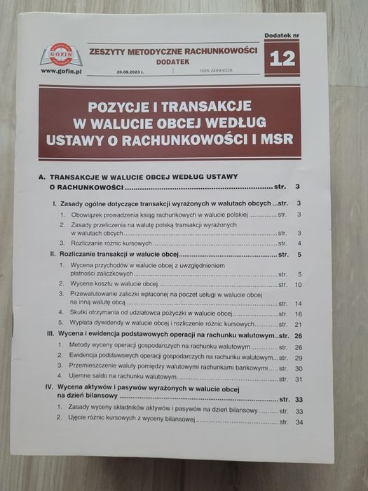GOFIN pozycje i Transakcje w walutach obcych według ustawy o rachunkow