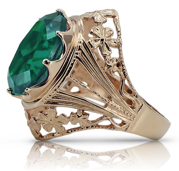 Pierścionek z różowego czerwonego złota 14k 585 z Szmaragdem vrc031 W