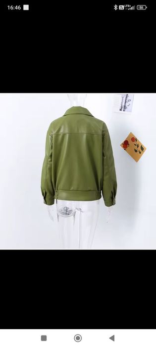 Hit kurtka over retro oliwka  khaki bomber Eco skóra ramoneska