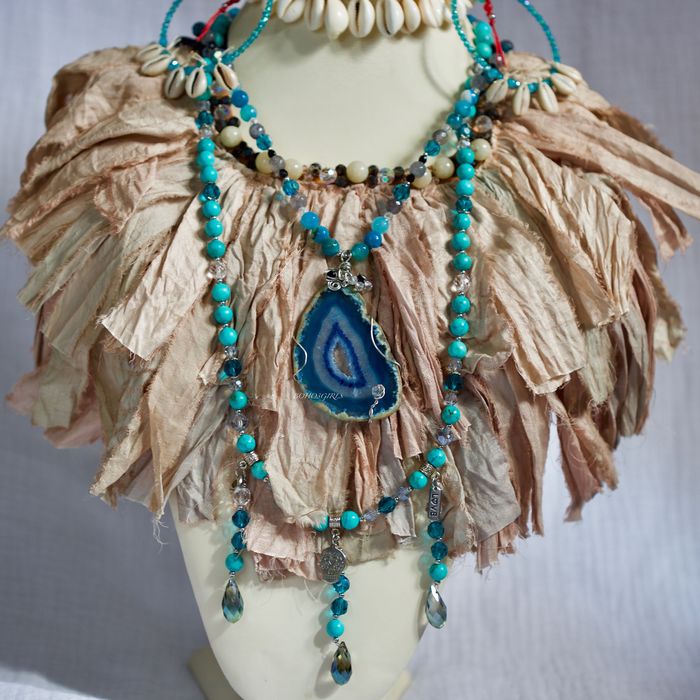 Naszyjnik Kołnierz BOHO3GIRLS z kamieni naturalnych rękodzieło