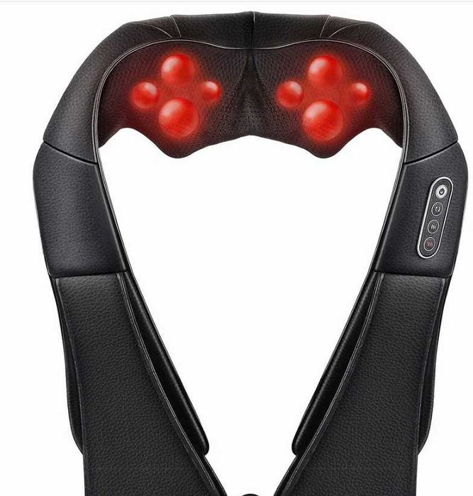 Масажер для шиї плечей спини Shiatsu 3D з підігрівом 8 роликів 3 швидкості електромасажер массажер шиацу для дому авто масажор масаж подогревом