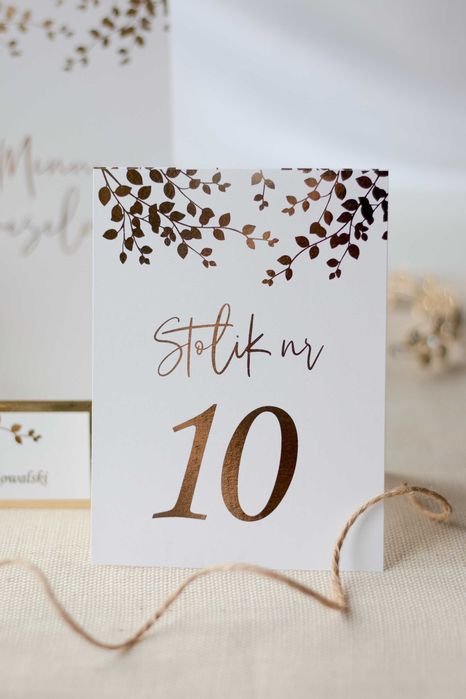 Numerki na stół weselny w stylu GLAMOUR złote listki