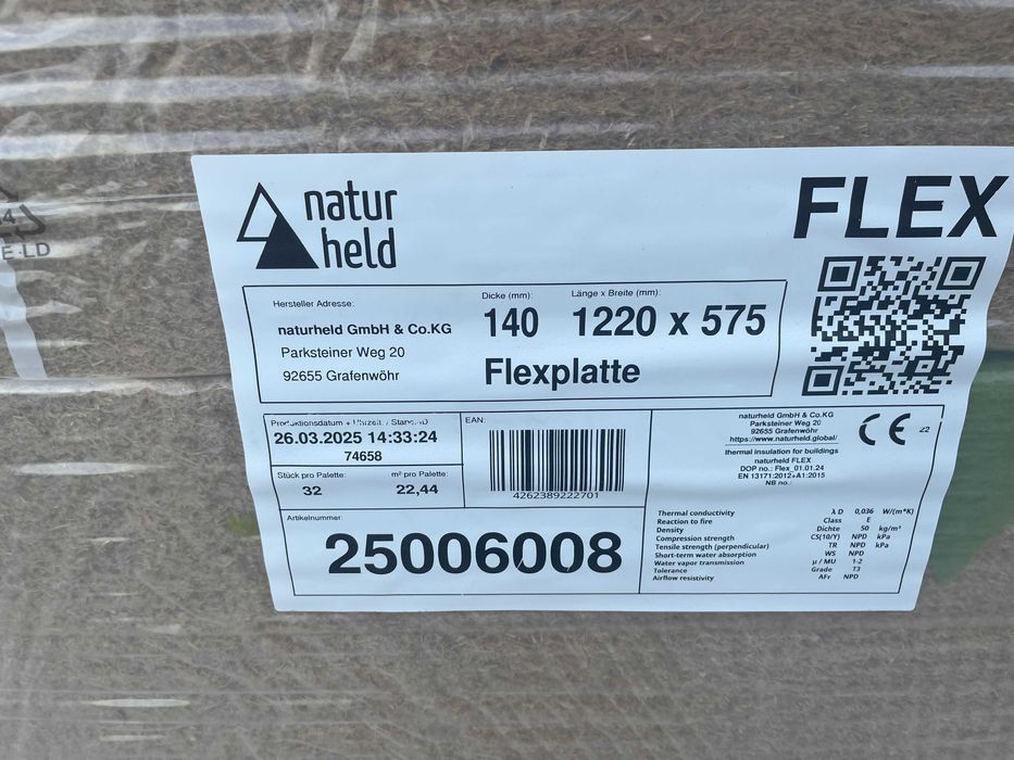 Wełna drzewna Naturheld Flex 140mm 1,22m x 0,575m 036 izolacyjna