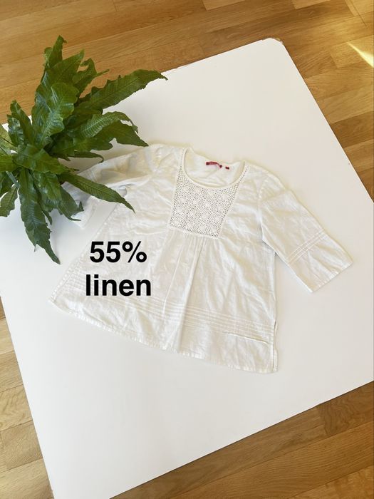 Bluzka damska, len, biała, haft, M 38