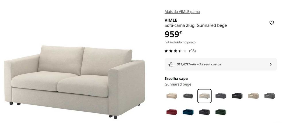 Sofa cama Vilme com colchão Ikea