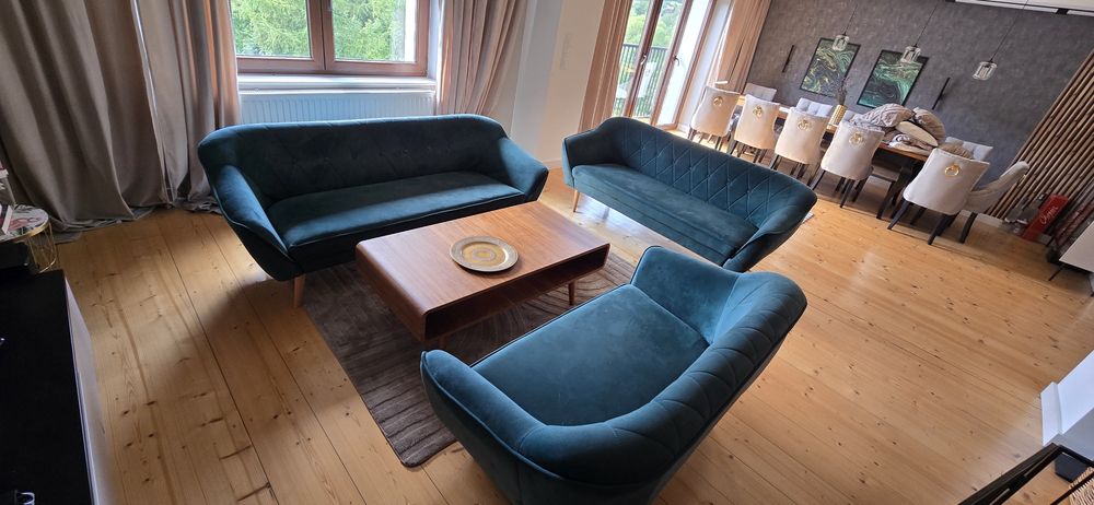Zestaw mebli. Sofa x3 , glamour , pikowana