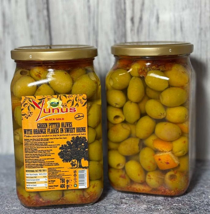 Оливки Yunus зелені з апельсином  780/400 г