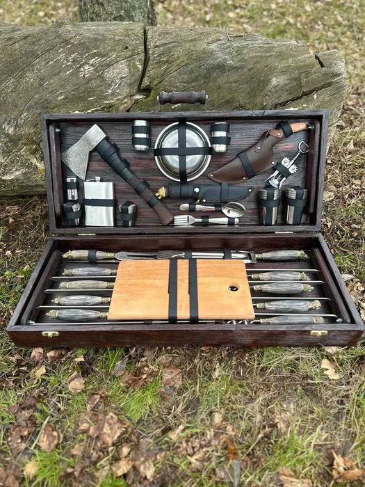 Набір шампурів у дерев'яному кейсі "ВІВАТ" Подарунок, подарок, Мужчине