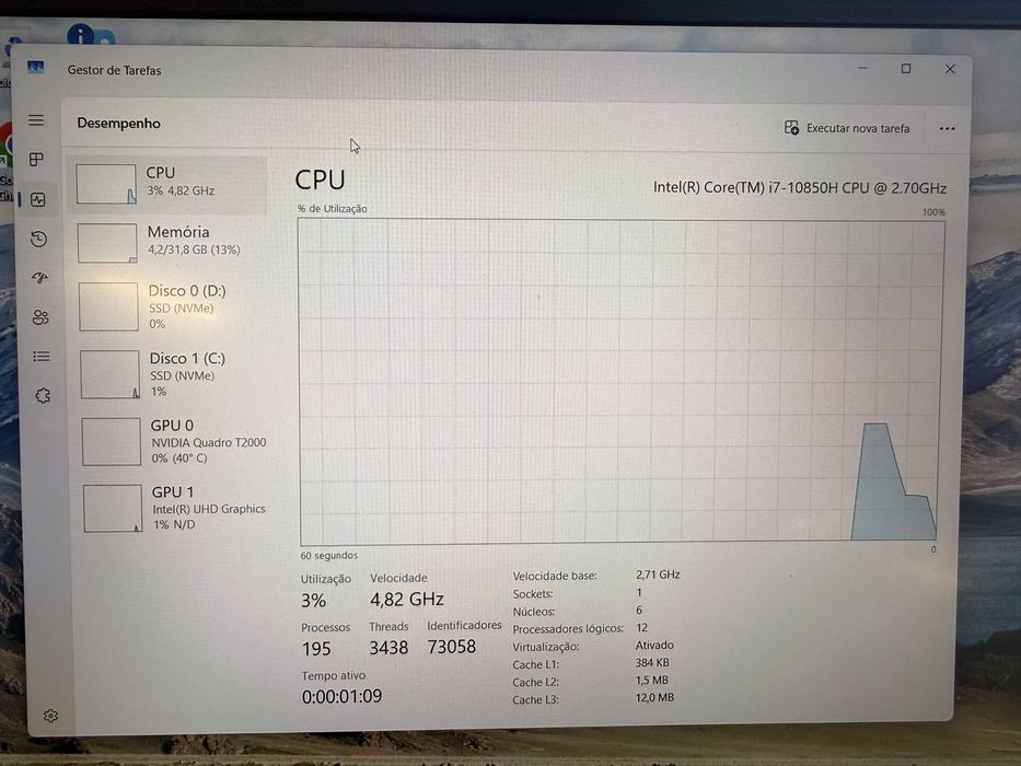 Portátil Lenovo Workstation P15 15.6” i7 10850H 32GB RAM 2x512GB NVME GPU NVidia Quadro T2000 4GB