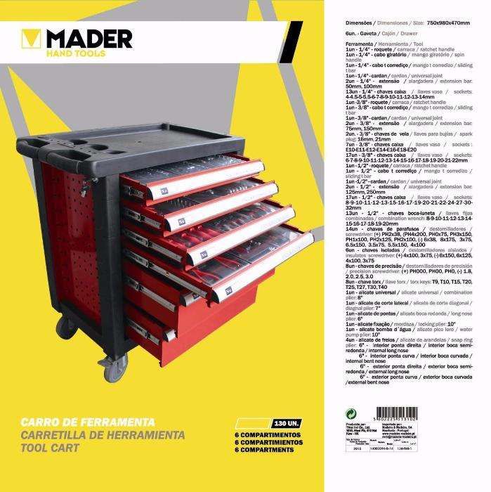 Carro Carrinho de ferramentas 7 gavetas 130 peças