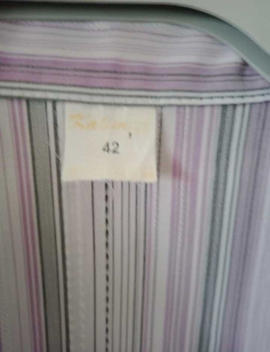 Bluzka liliowo- biała w paśmie, 42