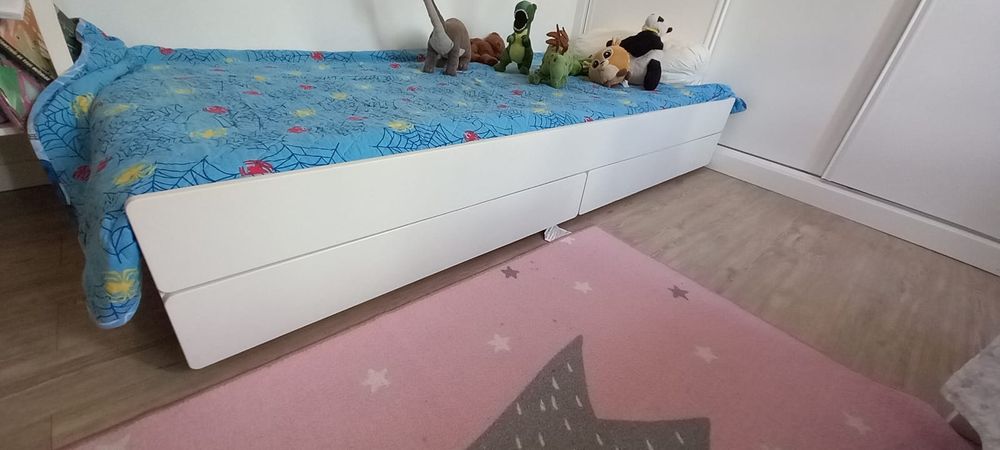 Estr cama c/cama-gavet+arrumação, branco, 90x200 cm