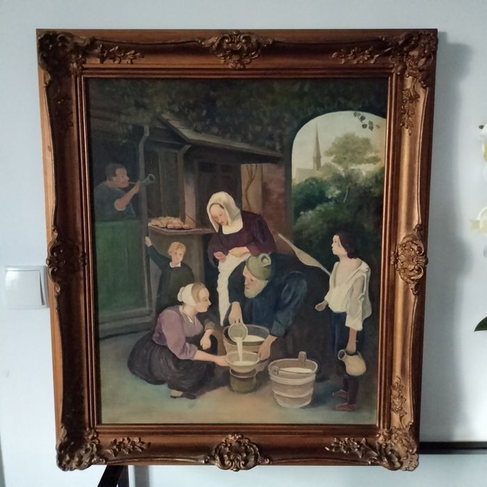 Duży Obraz na płótnie w złoconej ramie stary antyk