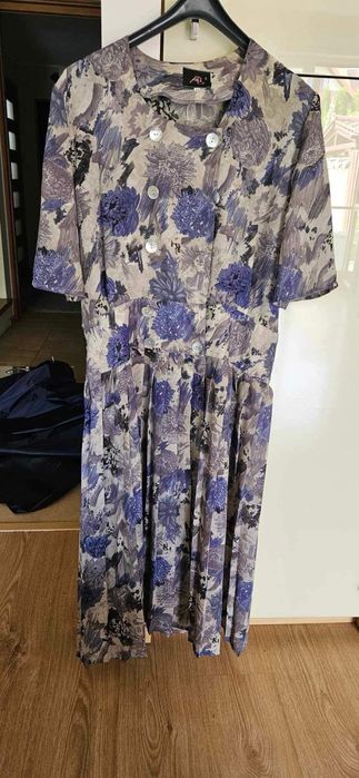 Sukienka vintage plisowana w kwiaty 44 Anel
