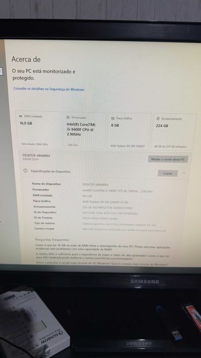 PC Gaming RGB i5 9400f 16GB RX580 8GB SSD 240GB