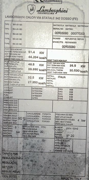 Caldeira a gasóleo Lamborghini com depósito 1000l