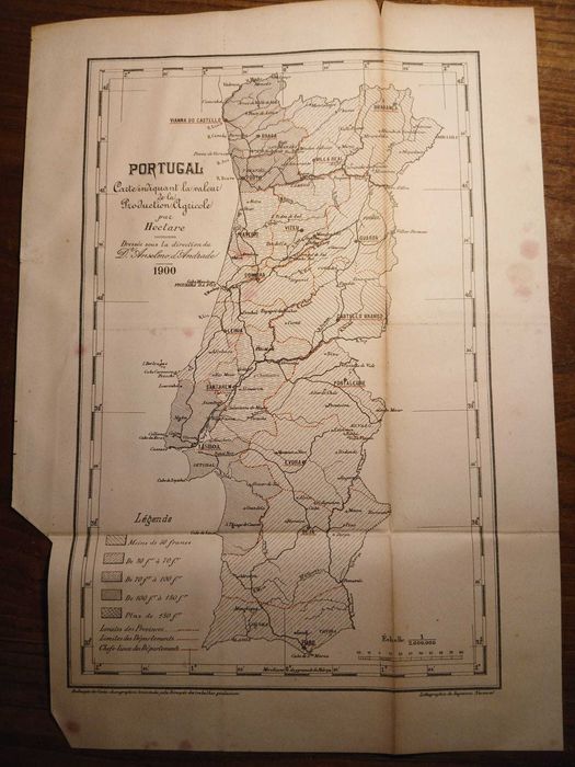 Mapa Portugal - Carte Indiquant la valeur de la Production Agricole