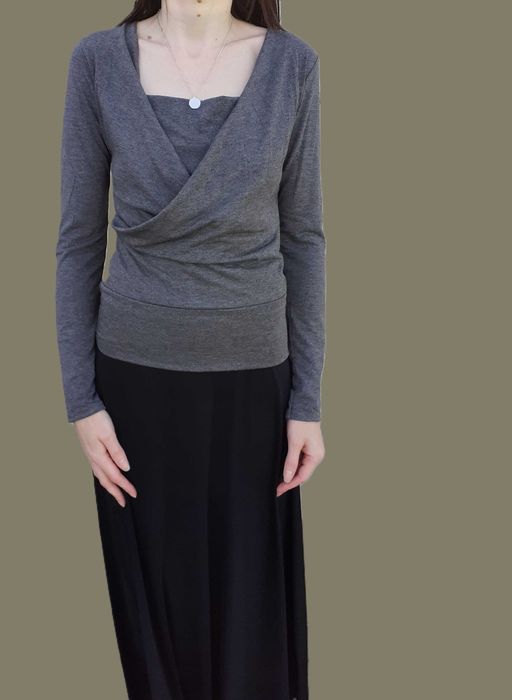 36 38 Bluzka z długim rękawem szara wiskoza basic vintage '90s Y2K