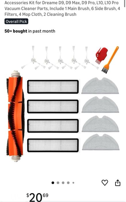 Kit de acessórios para aspirador robô Dreame D9/D9max/D9pro/L10/L10pro