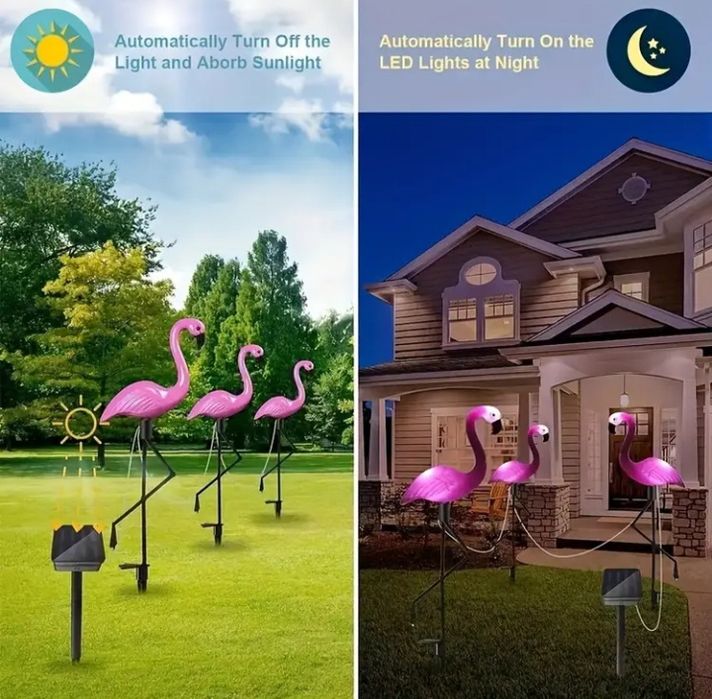 Rewelacyjne, 3 świecące flamingi na baterie słoneczne!