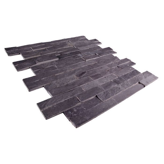 Panel ścienny łupek czarny black slate 10x36 ściany elewacje fasada panele kamienne na elewacje czarne podmurówka