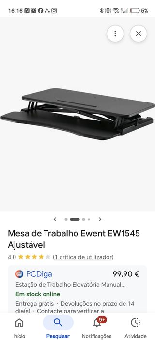Mesa de Trabalho Ewent EW1545 Ajustável. Usado mas em excelente estado