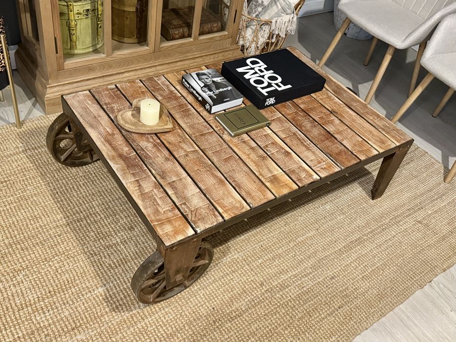mesa centro apoio industrial ferro madeira area design rustica