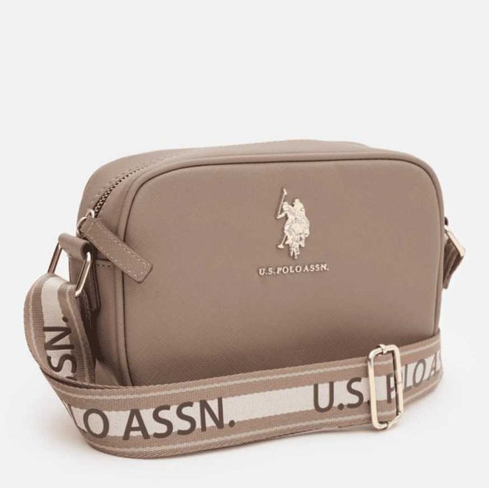Компактна сумка-кросбоді U.S. Polo Assn бежева, повсякденна практична жіноча сумка (А1)