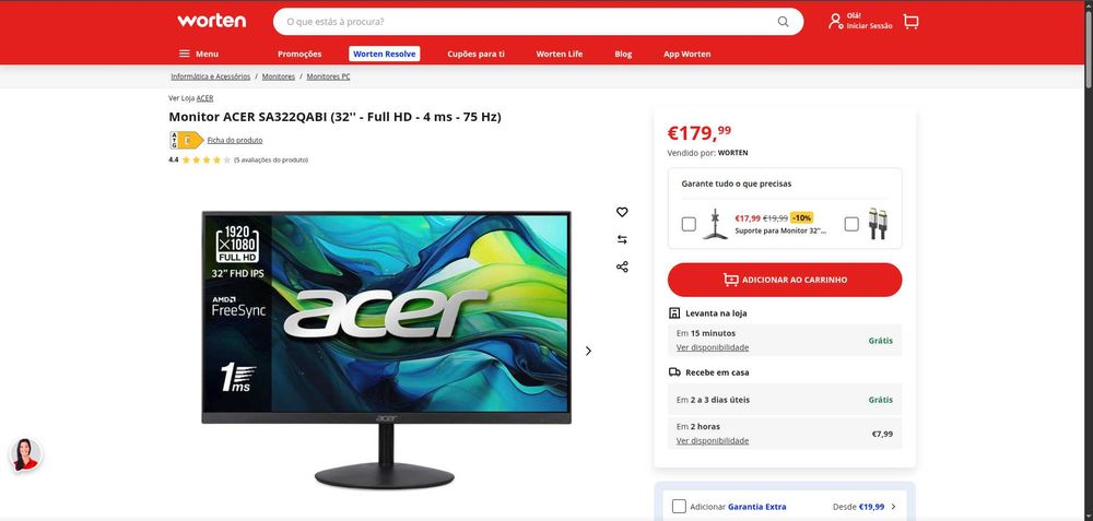 Monitor Acer 32" SA322QABI – Ultra-Slim | Full HD | Como Novo