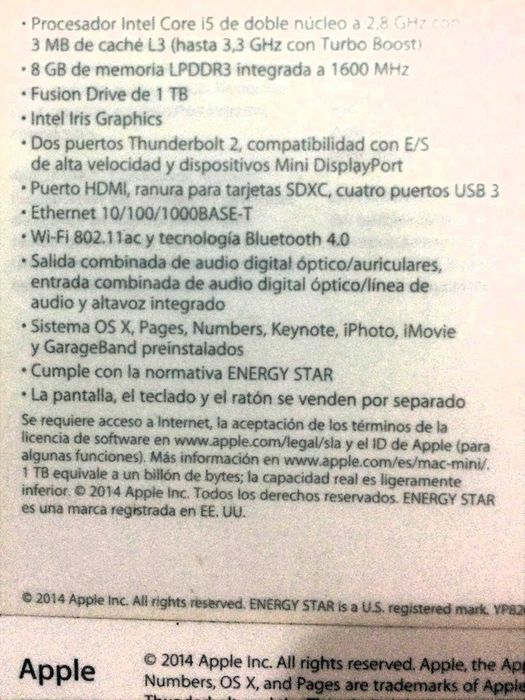 Mac mini (Late 2014) i5 2.8GHz 8GB ram 1TB Fusion Drive Mouse Keyboard