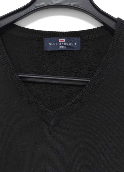 Męski Sweter Dekolt V Serek Czarny Marks & Spencer |R. L