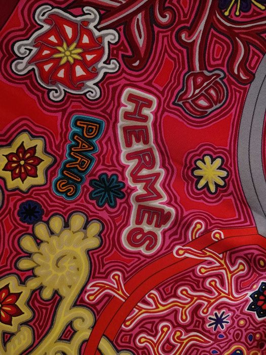 Lenço de seda Hermes Arbre du Vent Fuchsia 90cm em caixa como novo