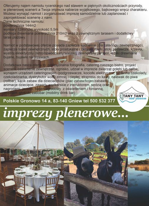 Namiot event do wynajęcia nad stawem