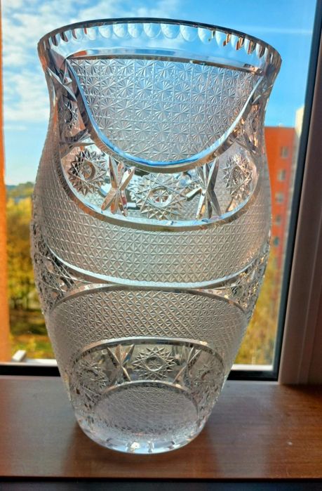 Piękny, duży, wazon, kryształowy PRL.