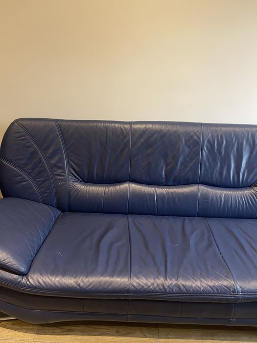 Wypoczynek sofa skórzana niebieska