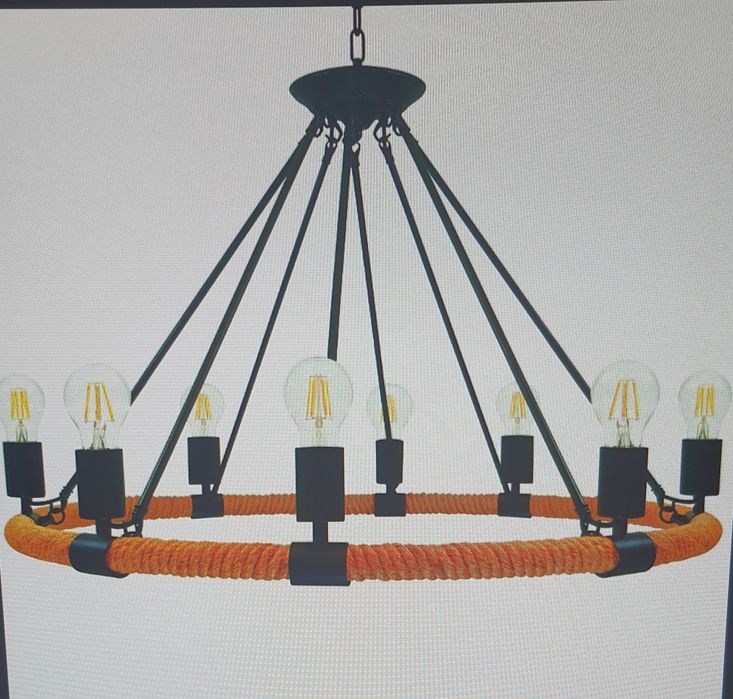 Lampa wisząca lina konopna oraz czarny mat