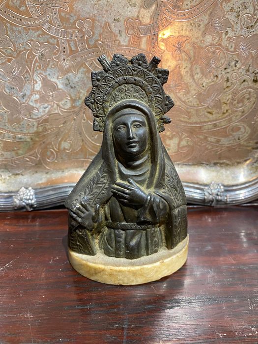 Escultura Santa Teresa de Ávila Portugal Séc XIX Bronze 13 cm