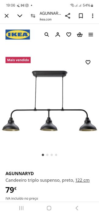 Candeeiro de teto 3 lâmpadas - IKEA , modelo AGUNNARYD