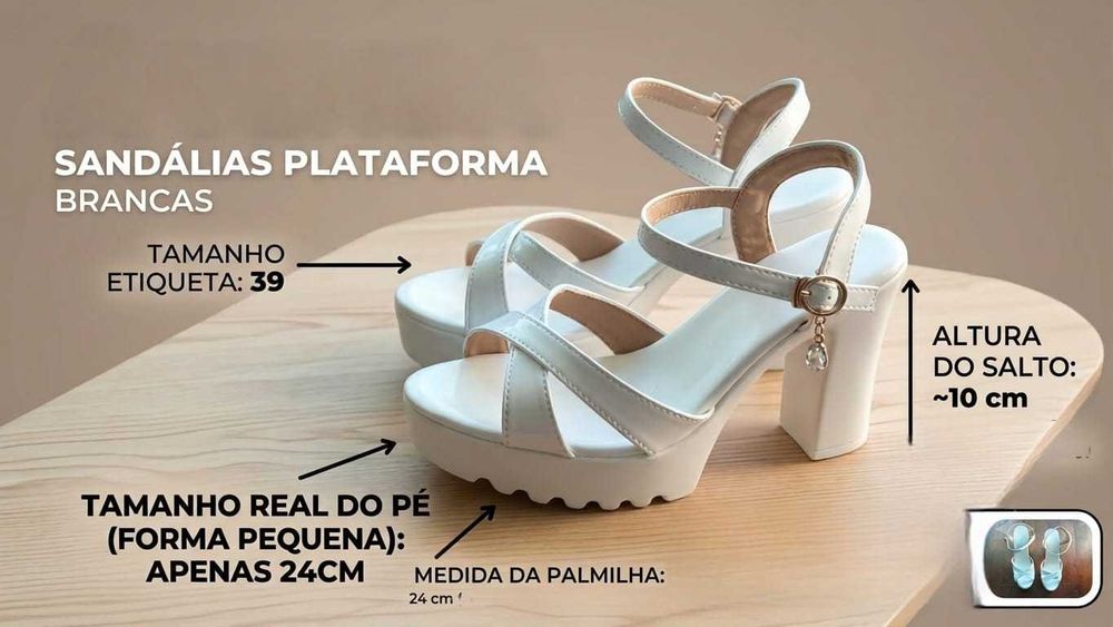 Sandálias de Plataforma Brancas (Tam. 39 - FORMA PEQUENA: serve a 37 / 24cm)