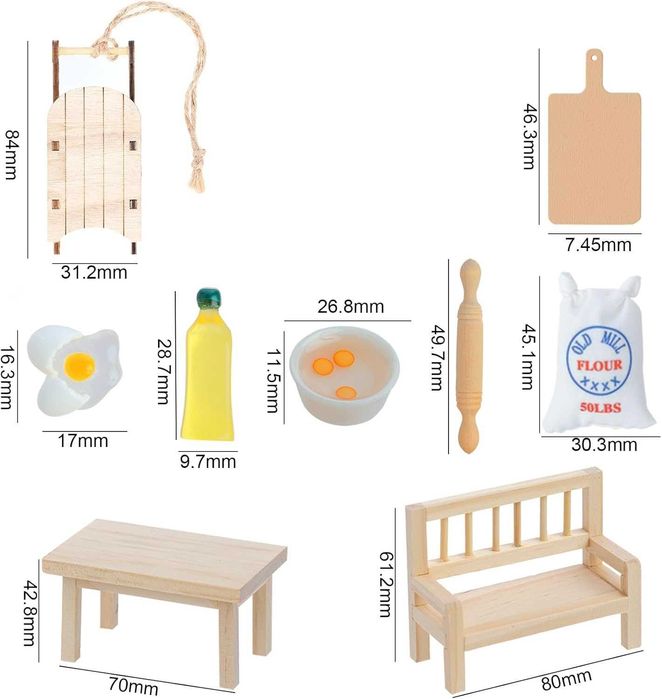 Dekoracja Bożonarodzeniowa Akcesoria drewniane do domku dla lalek